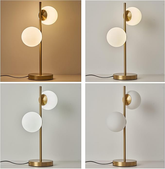 Mid Century Table Lamp Modern Globe Table Lamp for Bedroom, Gold Nightstand Light for Offices Contemporary Living Room Decor 2 LED Globe Lights - Bloomnest