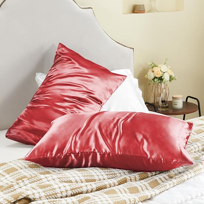 BEDELITE Satin Pillowcase for Hair and Skin, Super Soft and Cooling Similar to Silk Pillow Cases 2 Pack with Envelope Closure, Gift for Women Men(20"x30" Queen Size, Baked Apple) - Bloomnest