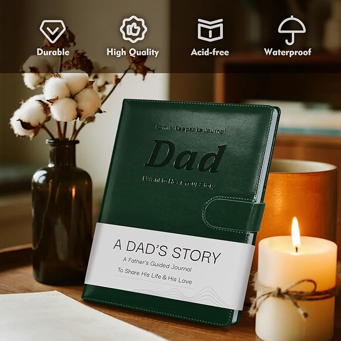Artmag Dad's Life Story Journal with 250+ Prompt Questions, Family Keepsake Book Leather Cover for Dad to Share His Memories for Birthday Father's Day Christmas (Dark Green) - Bloomnest