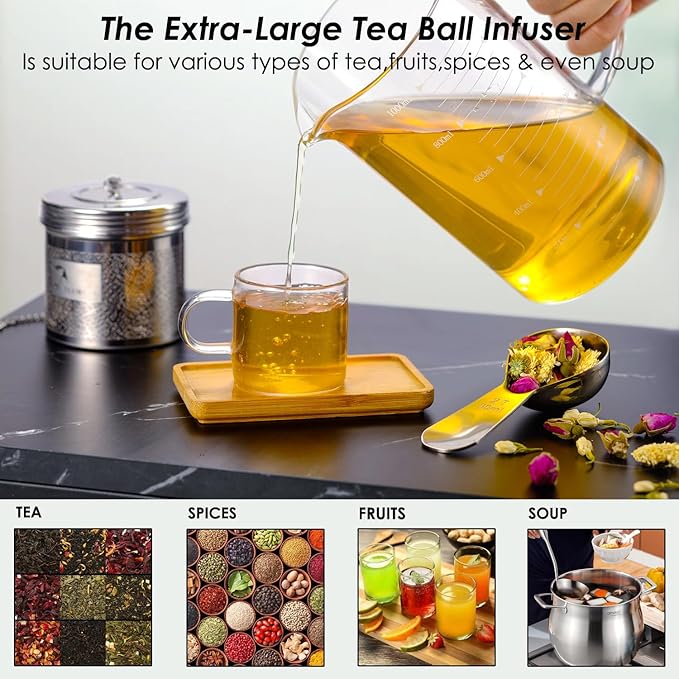 Extra Large Tea Infuser for Loose Tea & Spice Infuser for Cooking,304 Stainless Steel Tea Filters,Extra Fine Mesh Tea Strainers for Black Tea,Iced Tea,Herbs & Soup Etc - Bloomnest