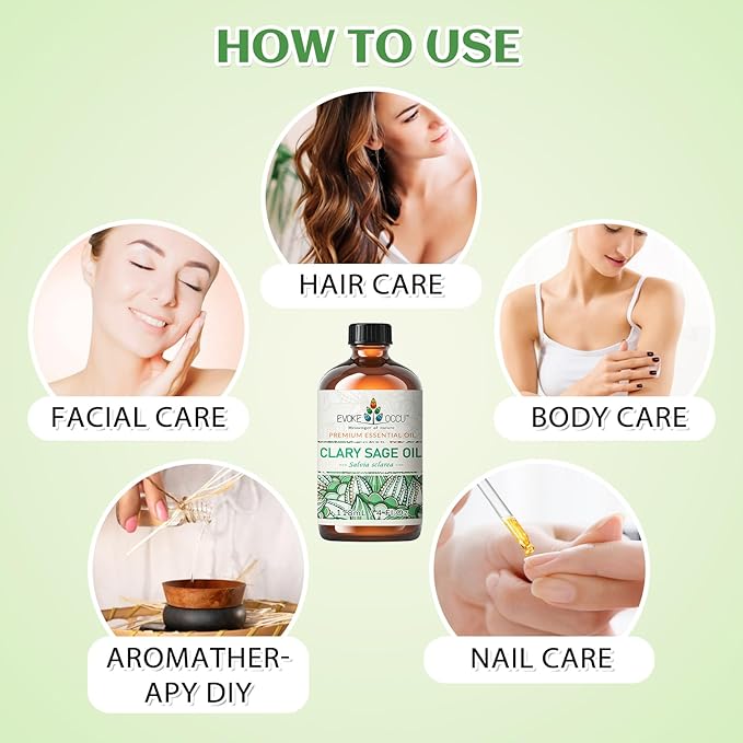 EVOKE OCCU Clary Sage Oil Essential Oil for Anxiety Relief, Moisturize Skin, Air Freshening, Add to Spray and Diffuser - 4 FL Oz - Bloomnest