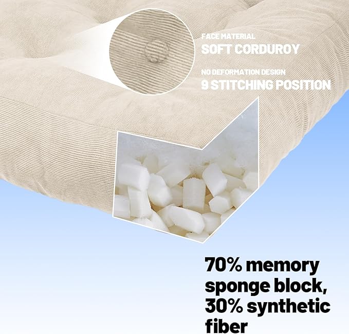 Meditation Floor Pillow Set of 2, Square Large Pillows Seating for Adults, Tufted Corduroy Cushion for Tatami Living Room, 22x22 Inch FP-Beige