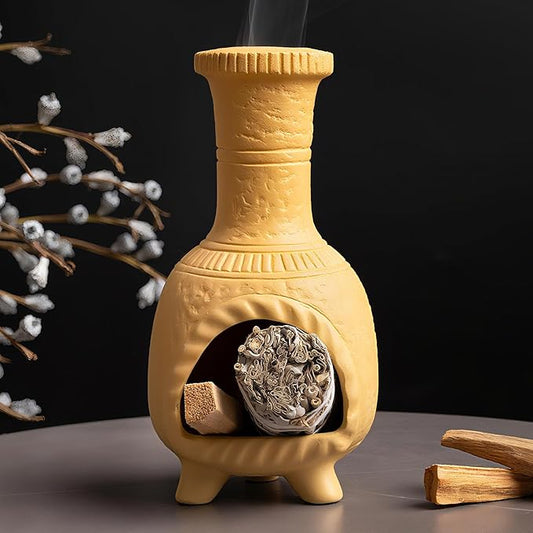 Handcrafted Terracotta Palo Santo Burner - Mexican Style Chiminea Clay Incense Dish & Anxiety Relief, Mini Aromatic Home Altar with Chimney Design, Meditation Gift for Women/Mom - Bloomnest