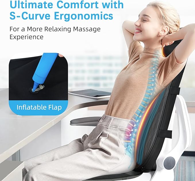 Shiatsu Neck & Back Massager with Heat, Massage Chair Pad Cushion for Stress Relief, Inflatable Flaps Back Support, Kneading or Rolling Chair Seat Massage,Ideal Gifts for Men,Women,Family - Bloomnest