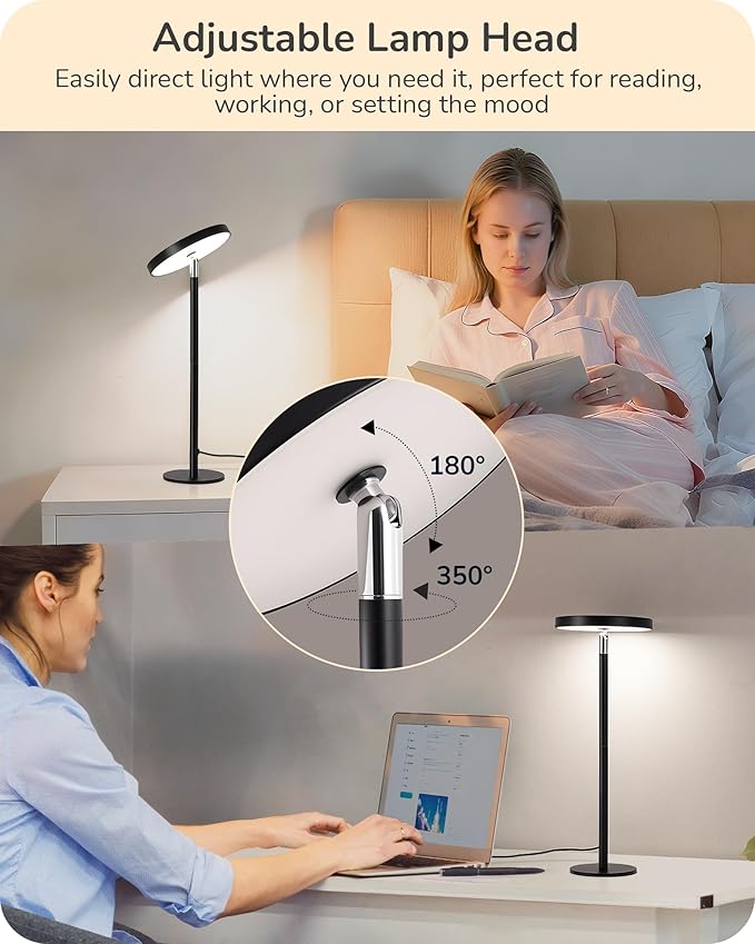EDISHINE LED Table Lamp with 2 Adjustable Height, 5%-100% Dimmable & 3 Color Temperature, Touch Control, Modern Desk Lamp for Office, Reading, Black - Bloomnest