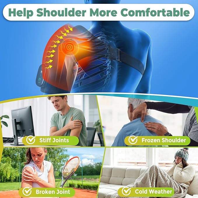 Cordless Shoulder Heating Pad,Heating Pad for Shoulders Heating Pad with Massage,Left Right Heated Shoulder Wrap Brace Chrismas Birthday Gift for Men Women (Black) - Bloomnest