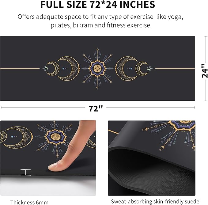nuveti Yoga Mat Print Extra Thick TPE Non Slip Fitness Exercise Mat with Carrying Bag,72"x24" Extra Thick 6MM Exercise & Workout Mat for Yoga, Pilates Fitness and Floor Exercises - Bloomnest
