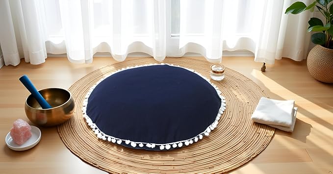 CRAFT KALA Meditation Floor Pillow Cover, Round Large Pillows Cover Seating for Adults, Bohemian Mandala Circle Cushions Cover for Outdoor Fireplace Yoga Living Room (Blue, 32" Round) - Bloomnest