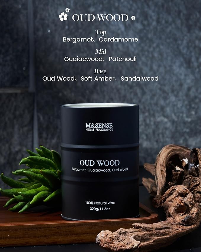 M&SENSE Oud Wood Scented Candles Natural Soy Wax, 11.3oz Long Lasting Up to 70 Hours Burning Time, Unique Candle Gifts for Men Women - Bloomnest