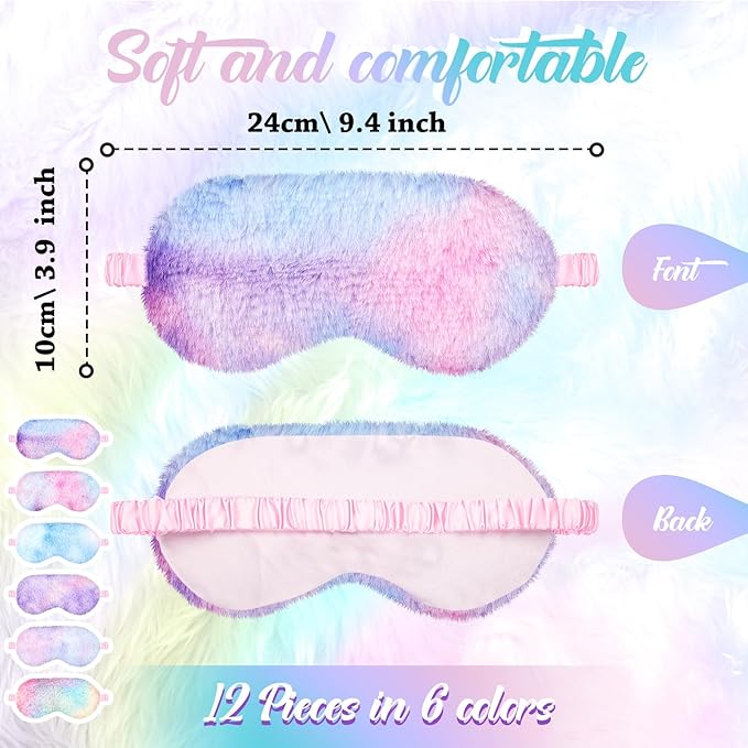 Cuffbow 12 Pcs Plush Sleeping Eye Masks Bulk Comfortable Sleep Eye Cover Mask for Kids Women Men Soft Furry Blindfold Faux Fur Shade for Travel Nap Sleepover Party Supplies - Bloomnest