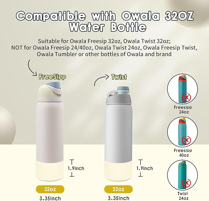 2PCS Silicone Water Bottle Boot, Compatible with Owala 24oz 32oz 40oz, Protective Anti-Scratch & Anti-Dent No Noise Sleeve Cover for FreeSip/Twist/Flip Water Bottles (Cream White, 32oz) BKBY