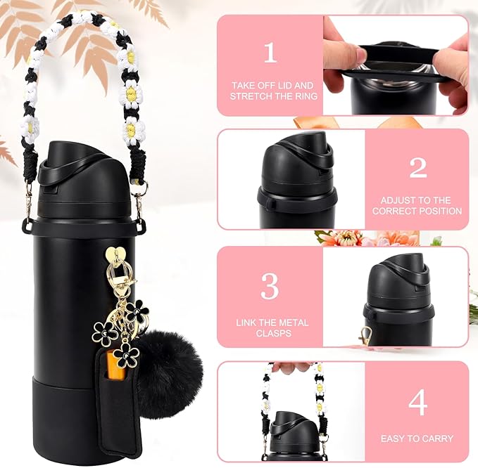Compatible for Owala Accessories Bundle: Silicone Boot for 24oz & 32oz Bottles, Charms, Handle, Strap, Rubber Bottoms, and Decorative Add-ons for Your Compatible for Owala Water Bottle, Purple Bloomnest