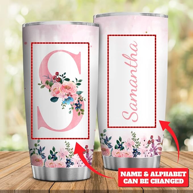 wowcugi Personalized Tumblers Initial Monogram Tumblers 20oz 30oz Insulated Coffee Travel Mug With Lid Birthday Christmas Personalized Cup Gifts For Women Girls Friends Bestie Mom Daughter Aunt Sister - Bloomnest