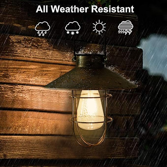 pearlstar Solar Lantern Outdoor Hanging Light Metal Farmhouse Solar Lamp with Warm White Edison Bulb Design for Garden Yard Patio Porch Decor (Brushed Copper) - Bloomnest