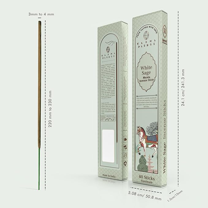Incense Sticks, White Sage Incense, Made with Natural Ingredients, Hand Rolled Aromatic Masala, 40 Stick Pack, 45-60 Minute Burn Time, Best for Home Fragrance, Meditation, Yoga, Spiritual Healing KARMAPLEDGE