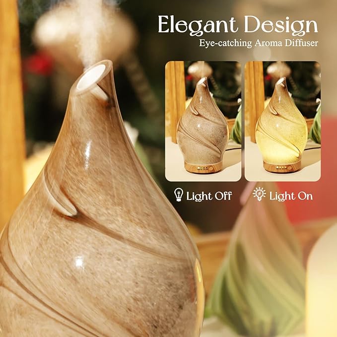 Porseme 150ml Essential Oil Diffuser Glass Color Changing Aroma Air Diffusers Aromatherapy Ultrasonic Cool Mist Humidifier 6 Running Hours Waterless Auto-Off for Sleeping, Yoga, Office, Spa (Desert) - Bloomnest