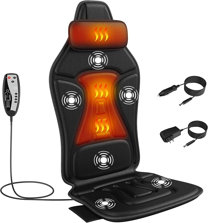 Back Massager with Heat, Massage Chair Pad for Recliner with 2 Heating Levels & 6 Vibration, Seat Cushion for Seniors, Office Workers & Family, Fatigue & Pain Relief in Office, Home & Travel - Bloomnest