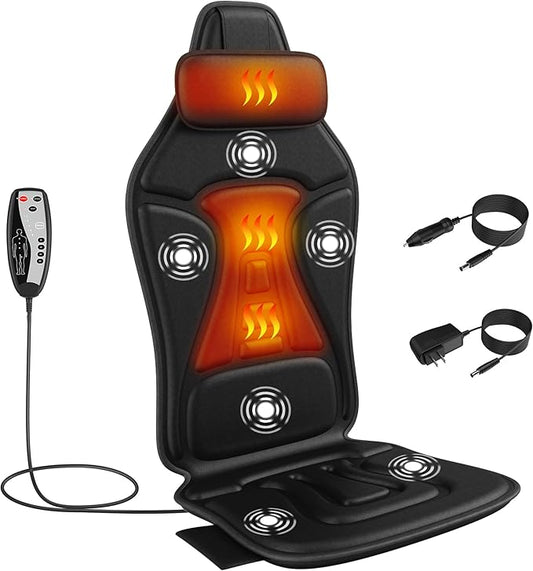 Back Massager with Heat, Massage Chair Pad for Recliner with 2 Heating Levels & 6 Vibration, Seat Cushion for Seniors, Office Workers & Family, Fatigue & Pain Relief in Office, Home & Travel - Bloomnest