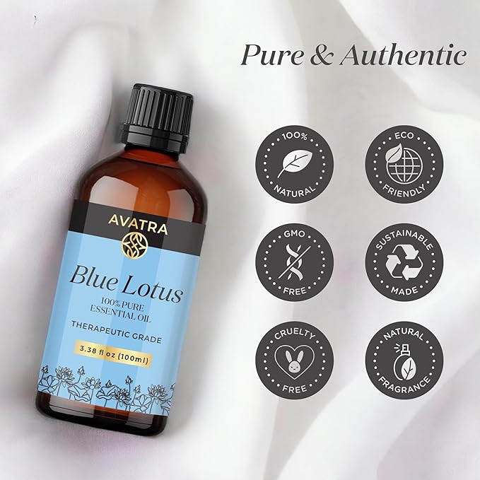 Avatra Blue Lotus Essential Oil for Diffuser, Skin & Candles | Natural & Undiluted Essential Oil | Aromatherapy, Soaps, Candles | Therapeutic Grade Essential Oil- 3.38 Fl Oz - Bloomnest