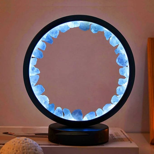 Runyangshi Celestite Night Light 8.6" Natural Healing Crystal Bedside USB Port 3 Colours Dimming Mode Bedroom Lamp Suitable Night Lamp Ideal Gift - Bloomnest