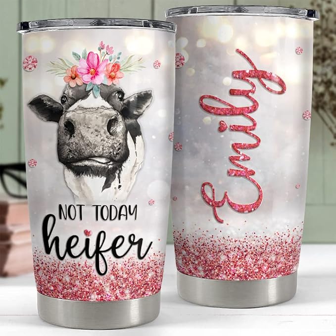 SANDJEST Personalized Cow Tumbler Not Today Heifer 20oz 30oz Tumblers with Lid Gift for Women Girl Daughter Sister Animal Lovers Christmas Birthday - Bloomnest