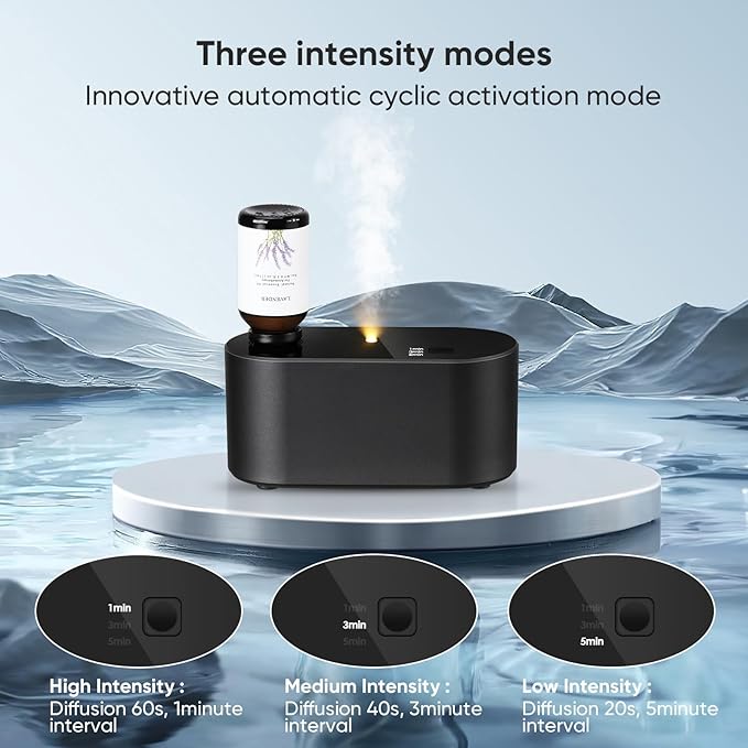 Waterless Essential Oil Diffuser, Mini Scent Air Machine, Aromatherapy Atomizing Diffuser, 3 Mist Modes, Cycle Start for Bedroom, Home, Office 160-700 sq. ft Scent Black - Bloomnest