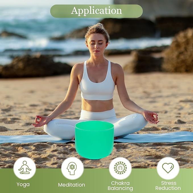 432HZ 8 Inchs F Note Green Frosted Crystal Singing Bowl for Meditation Healing Yoga Chakra Quartz Crystal Sound Bowls with Heavy Duty Carry Case and Rubber Mallet,Suede Striker,O-rings - Bloomnest