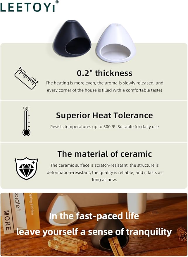 Ceramic Palo Santo Holder - Modern Incense Burner for Meditation,Yoga and Energy Cleansing - Wood Sticks Dish, Cone Burner - Inspired Home Decor Gift (White) LEETOYI