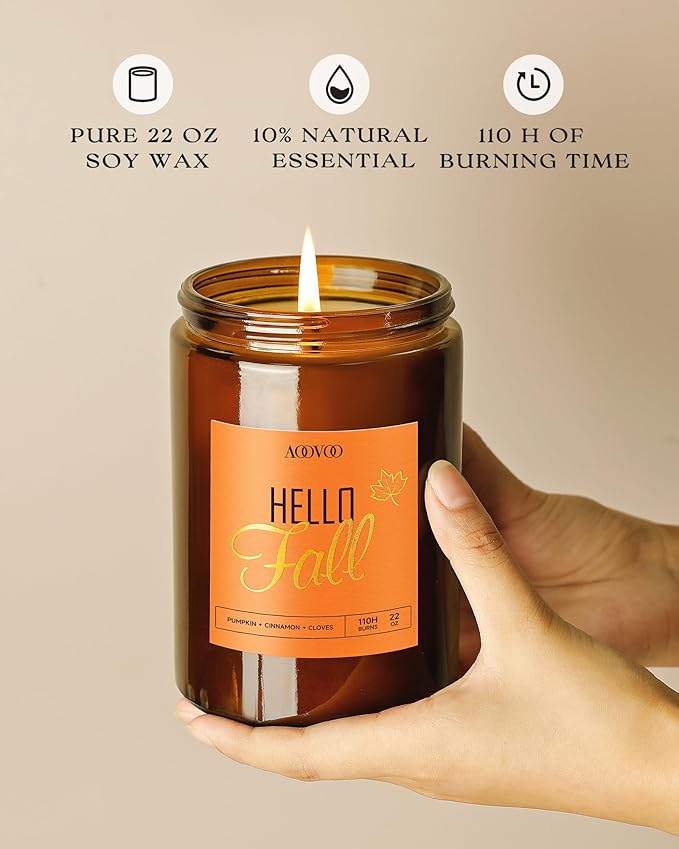 AOOVOO Hello Fall Candles - 22 oz Scented Candles, Aromatherapy Candle, Soy Candle for Home Scented - Bloomnest