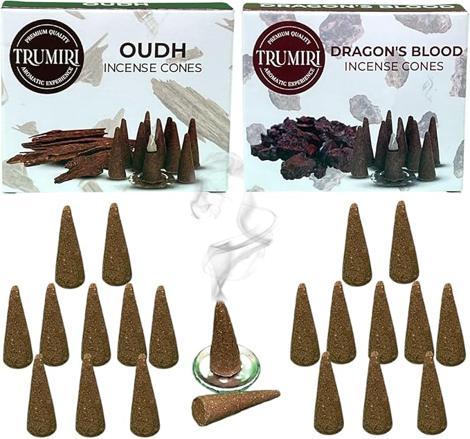 TRUMIRI Incense Cones - Combo Pack of 20 Cone Incense - 10 Dragons Blood + 10 Oud - Insence Cones - Incense Cones Scented - Cone Incense Scents - Insense Cones - Incent Cone TRUMIRI