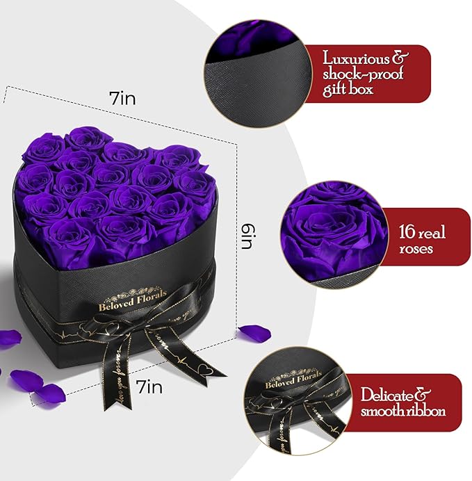 16 Preserved Flowers Rose Birthday Gifts for Women Her Mom Wife Girlfriend Grandma on Valentines Mothers Day Christmas Anniversary Romantic(Purple) - Bloomnest