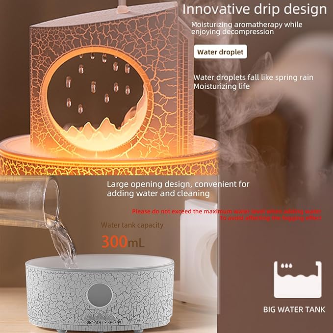 Raindrop Humidifiers for Bedroom,300ML Ultrasonic Small Humidifier, Aromatherapy Essential Oil Vaporizer, Essential Oil Diffuser with Atmosphere Light,Suitable for Bedroom, Hotel,Gym,Yoga Room - Bloomnest