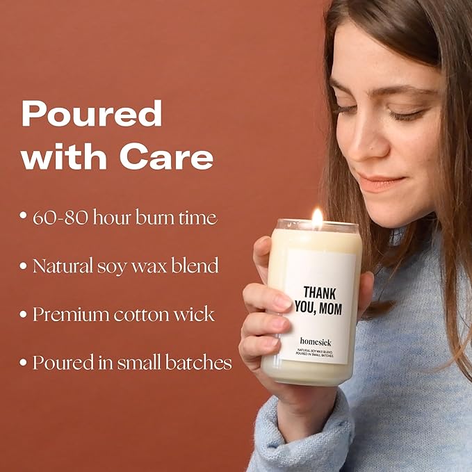 Homesick Scented Candles for Home (Thank You, Mom) - 13.75 oz Long-Lasting Soy Wax Blend Jar Candle Gifts for Women for All Occasions, 60-80 Hours Burn Time - Notes of Bergamot, Lavender & Sage - Bloomnest
