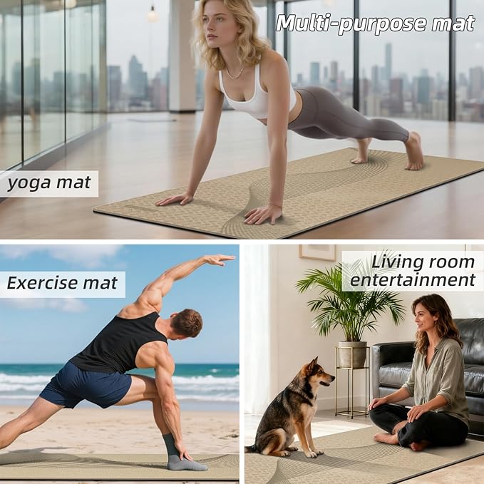 Large Yoga Mat 75"x 40"x10mm (2/5 inch) – Extra Thick & Wide, TPE Fitness Mat, Printed Non-Slip Exercise Mat with Carrying Strap for Men & Women, Pilates, Stretching, Fitness & Workout - Bloomnest