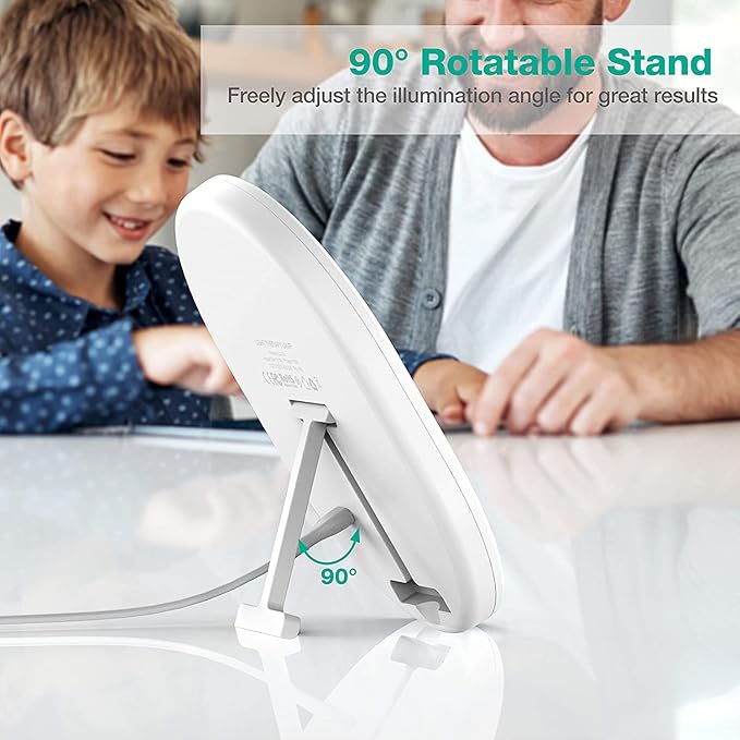 UV-Free 10000 Lux Daylight Lamp - Touch Control with 3 Brightness Levels & 4 Timer Functions, Large Surface & Rotatable Stand for Home/Office - Bloomnest