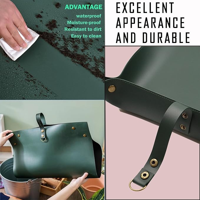 Thickened Leather Plant Repotting Mat, Indoor and Outdoor Potting Mat, 30" x 18" Foldable Tray with Mess Control (Dark Green) - Bloomnest