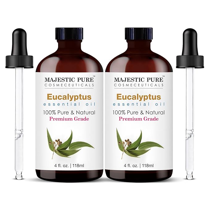 Majestic Pure Eucalyptus Essential Oil with Glass Dropper - 4 Fl Oz Pack of 2-100% Pure and Natural Eucalyptus Oil - Premium Grade Essential Oils for Diffuser, Aromatherapy, Soap and Candle Making - Bloomnest