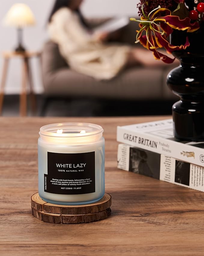 M&SENSE Jasmine & Clean Cotton Spring Scented Candle, 11.6oz Aromatherapy Gifts 2 Wick 70 Hours Long Lasting Burn, Natural Organic Soy Candle, Housewarming Gifts for Dad Mom Friends - Bloomnest