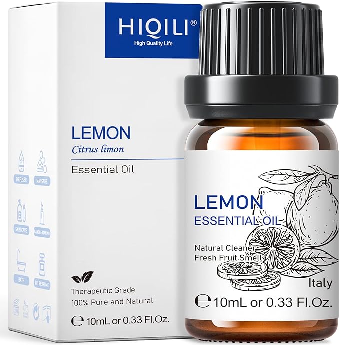 HIQILI Lemon Essential Oil, Household Cleaning, Air Purification, Skin Care, Can be Added to Cleansers, Sprays, Body Lotions Use - 0.33 Fl Oz/10ML - Bloomnest