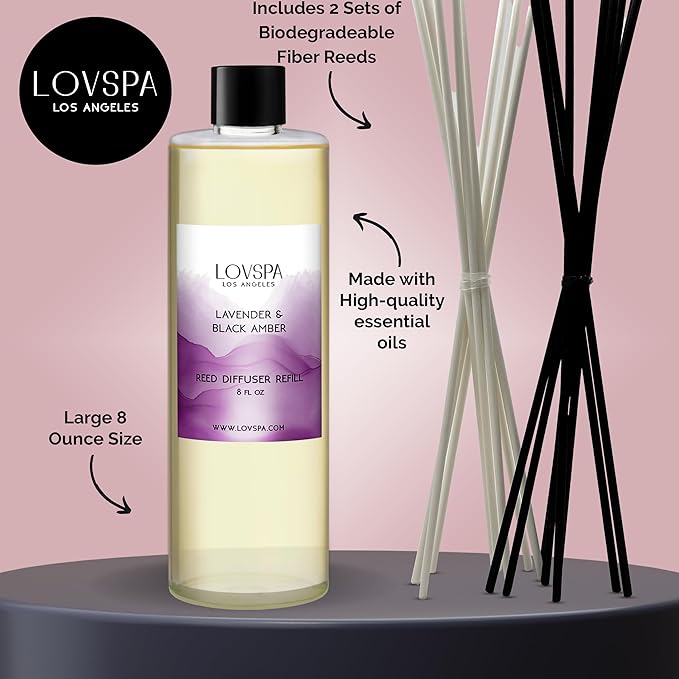 LOVSPA Lavender & Black Amber Diffuser Oil - Essential Oils for Diffuser Refill & Air Freshener Room Spray - Long-Lasting & Natural Home Fragrance, Scented Oil for Diffusers, USA Made, 8 oz - Bloomnest
