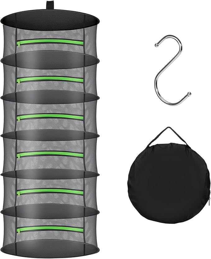 Herb Drying Rack with Mesh Design - Hanging Herb Dryer with Green Zipper for Garden, Home, Indoor or Outdoor Use (6layer) - Bloomnest