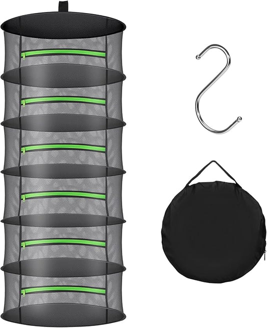 Herb Drying Rack with Mesh Design - Hanging Herb Dryer with Green Zipper for Garden, Home, Indoor or Outdoor Use (6layer) - Bloomnest
