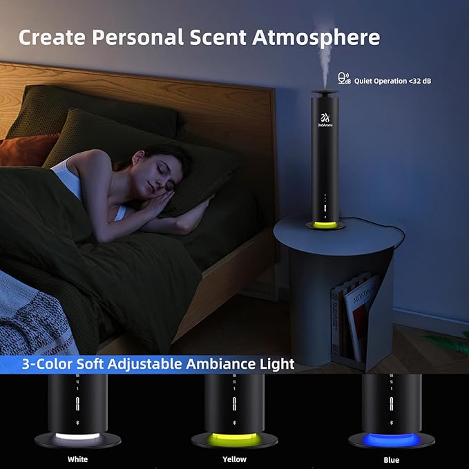 Waterless Scent Diffuser Starter Kit, Diffusers for Home Office Hotel 1000 Sq Ft Coverage, Cordless Essential Oil Diffuser Large Room with 3 Mood Lights, 3 Scent Oils, App Control, Black - Bloomnest
