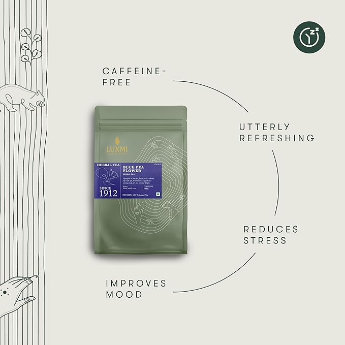 Luxmi Estates Butterfly Pea Flower Organic Blue Pea Flower Tea (50 Tea Bags) Caffeine Free Tea Bags For Relaxing, Calming, and Stress Relief, With Certified Herbal Tea - Bloomnest