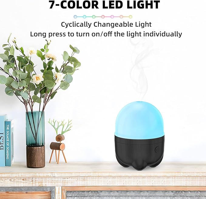 150ML Cordless Battery Operated Essential Oil Diffuser, Portable Rechargeable Diffuser with 7 LED Color ChangingLights （Dark Wood） - Bloomnest