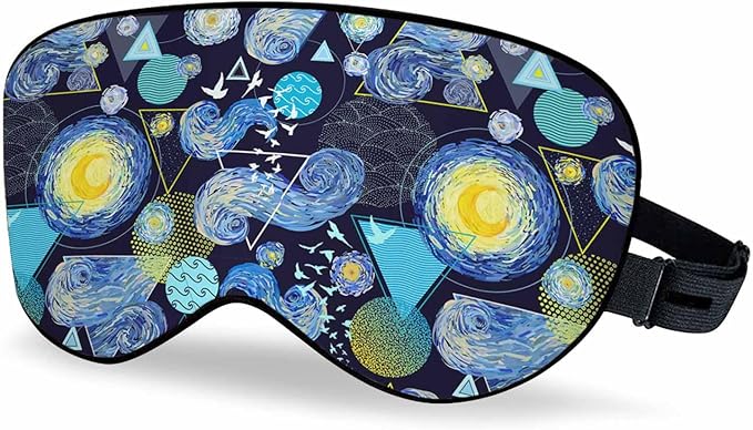 Modern Geometric Minimalism Sleep Eye Mask Starry Sky Glowing Yellow Moon Birds Circles Triangles Men Women Sleep Mask with Adjustable Strap Eye Cover Eye Shade for Travel, Nap,Meditation - Bloomnest