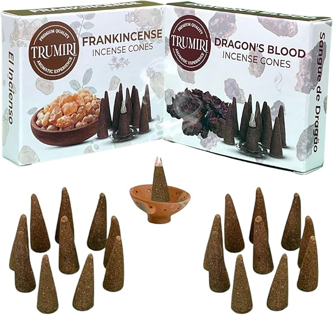 TRUMIRI Incense Cones Combo Pack - 20 Cone Incense - 10 Dragons Blood + 10 Frankincense TRUMIRI