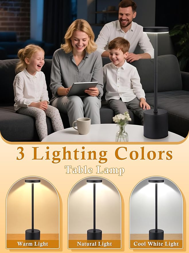 Cordless Table Lamps Set of 2,6000mAh Battery Operated Lights,Dimmable+3 Colors Rechargeable Lamp Cordless Lamp,Portable Wireless Small Table Lamp for Bedroom/Kitchen/Bathroom/Dining/Outdoor [Adapter] - Bloomnest