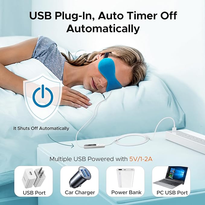 Ezona Heated Eye Mask, Warm Eye Compress Mask for Dry Eyes, USB Electric Eye Heating Pad with Temperature & Timer Control, Dry Eyes, Blepharitis, Sinus Migraine (Blue) - Bloomnest