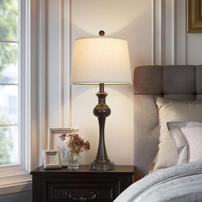 29" Tall Brown Table Lamp, 3-Way Dimmable Touch Control Bedside Lamp with USB A+C & AC Outlet for Bedroom, Living Room (1 Pack) - Bloomnest